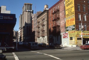 E. 95th St. and 1st Ave., NYC, Normandie Court Construction in background, April 1986         